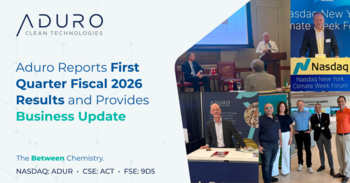 Aduro Clean Technologies gibt Ergebnisse für das erste Quartal 2026 bekannt und informiert über den aktuellen Geschäftsverlauf: https://ml.globenewswire.com/Resource/Download/affb900a-5d9d-41ad-a302-4fd973b917ac/image1.png