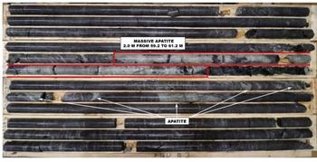 First Phosphate erbohrt einen 2 m langen Gang mit massivem Apatit auf seinem Projekt Begin-Lamarche in Saguenay-Lac-St-Jean (Quebec), Kanada: https://www.irw-press.at/prcom/images/messages/2024/74118/FirstPhosphate_020424_DEPRcom.001.jpeg