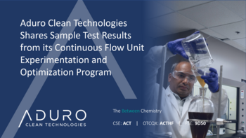 Aduro Clean Technologies gibt Testergebnisse seines Continuous Flow Unit Experimentation and Optimization Program bekannt: https://ml.globenewswire.com/Resource/Download/eb658302-cb9c-41cf-990d-5d6e8a781205/image2.png
