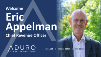 Aduro Clean Technologies begrüßt Eric Appelman als Chief Revenue Officer: https://ml.globenewswire.com/Resource/Download/da7311fa-814d-4c81-b769-4df3fc089d7c