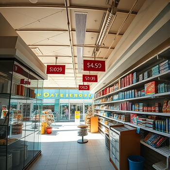 Caci Aktie: Grenzt an ein Wunder!Photo, wide shot, wide-angle lens,  Retail store, Midday, harsh overhead sunlight, directional sunlightt, photo by Thomas Heaton: https://img.midjourneyapi.xyz/temp/bda07ced-e79e-4489-b731-ada601660c8e.png