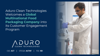 Aduro Clean Technologies begrüßt ein globales multinationales Lebensmittelverpackungsunternehmen in seinem Customer Engagement Program: https://ml.globenewswire.com/Resource/Download/afd8c890-d7ea-494a-a63f-1b5ba3f36e64/image1.png