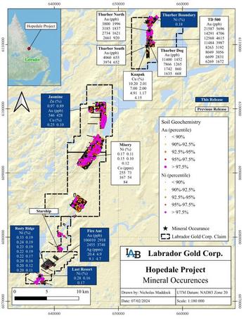 Labrador Gold Announces New Discovery With Assays of 106 g/t Au and 20.4g/t Ag at Fire Ant Zone, Hopedale Project: https://www.irw-press.at/prcom/images/messages/2024/73545/07_02_24HopedaleResults_PRcom.001.jpeg