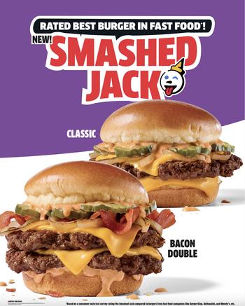 Jack in the Box Smashes into 2024 with New Smashed Jack Burger: https://mms.businesswire.com/media/20240103324514/en/1987255/5/SMASHED_JACK_CLAIM.jpg