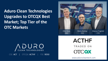 Aduro Clean Technologies wird in OTCQX Best Market hochgestuft; Top Tier der OTC-Märkte: https://ml.globenewswire.com/Resource/Download/53a93583-b481-4a6e-b8c7-771a68be2ce5