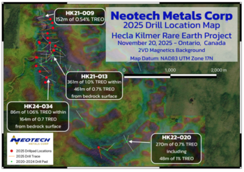 Neotech Metals Corp schließt Ressourcendefinitionsbohrkampagne auf Hecla-Kilmer ab: https://www.irw-press.at/prcom/images/messages/2025/81921/NeotechMetals_241125_DEPRCOM.001.png