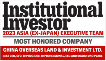 China Oversea Land & Investment Won the “Most Honored Company” in the Asia Pacific Property Industry by the Institutional Investor  Ranked TOP 3 in Six Categories: https://eqs-cockpit.com/cgi-bin/fncls.ssp?fn=download2_file&code_str=cc93e7c38d86d9b681753c4512ab0534