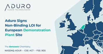 Aduro Clean Technologies unterzeichnet unverbindliche Absichtserklärung für Demonstrationsanlage in Europa: https://ml.globenewswire.com/Resource/Download/63cfc580-16bc-4140-924b-e7a4ceb22740/image1.jpeg