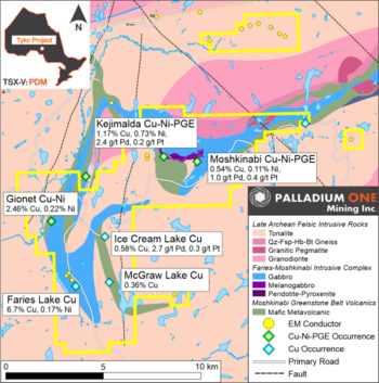 Palladium One Expands Its Tyko Nickel - Copper District by 8,620 Hectares, Ontario, Canada: https://www.irw-press.at/prcom/images/messages/2023/71910/2023-09-11FariesandMoshkinabeacquisition_EN_PRcom.002.png
