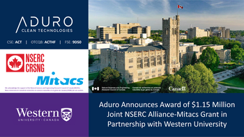 Aduro gibt Erhalt eines gemeinsamen NSERC Alliance-Mitacs Grant in Höhe von 1,15 Mio. Dollar in Partnerschaft mit der Western University bekannt: https://ml.globenewswire.com/Resource/Download/414427cb-226f-46f8-8bd8-97f411de1452