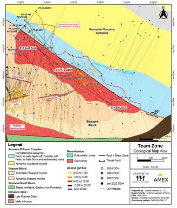 Amex legt Zone Team mit Goldzonen 210 und E3 zusammen und schafft einen 1,4 km langen Mineralisierungskorridor; Bekanntgabe weiterer Bohrergebnisse: https://www.irw-press.at/prcom/images/messages/2024/74350/Amex_240424_DEPRcom.002.jpeg
