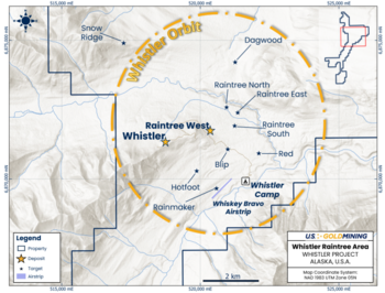 U.S. GoldMining kündigt Explorationsprogramm 2024 an Weiterführung an die Bestätigungsbohrergebnisse von 2023, einschließlich 547 m mit 1,06 g/t, und anhaltendes Wachstum beim Gold-Kupfer-Projekt Whistler, Alaska, angestrebt: https://www.irw-press.at/prcom/images/messages/2024/75653/22052024_DE_USGO_Whistler_de.001.png