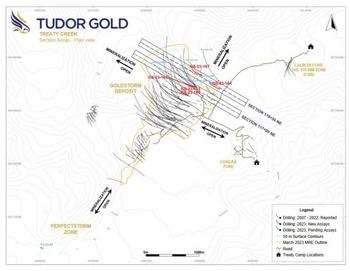 Tudor Gold Intersects Wide Gold Intervals in Two 150 Meter Northeast Step-Out Holes at the Goldstorm Deposit, Treaty Creek - Highlights Include 1.31 g/t AuEq Over 337.5 Meters in Hole GS-23-167 and 1.01 g/t AuEq Over 412.5 Meters in Hole GS-23-164: https://www.irw-press.at/prcom/images/messages/2023/71289/Tudor_100723_ENPRcom.001.jpeg