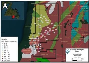 EQS-News: PRIMARY HYDROGEN BERICHTET ÜBER ANOMALE WASSERSTOFFWERTE AUS PHASE 1 DER BODENLUFT-BEPROBUNG BEI DEN LIEGENSCHAFTEN POINT ROSIE UND MARY'S HARBOUR IN NEUFUNDLAND BZW. LABRADOR: https://eqs-cockpit.com/cgi-bin/fncls.ssp?fn=download2_file&code_str=bde77c82afae2f5730620b3eeb4455cf