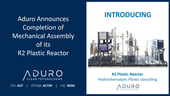 Aduro gibt Fertigstellung der mechanischen Montage seines „R2 Plastic“-Reaktors bekannt: https://ml.globenewswire.com/Resource/Download/68e1edd6-6d84-4712-95e9-df9213fa7009