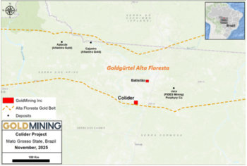 GoldMining erweitert Portfolio aktiver Explorationsprojekte in Brasilien, neue Explorationskonzession „Colíder” im Bundesstaat Mato Grosso erteilt: https://www.irw-press.at/prcom/images/messages/2025/81792/121125_DE_GOLD_PRcom.001.png