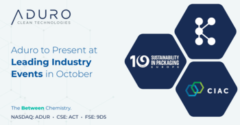 Aduro Clean Technologies präsentiert sich im Oktober auf führenden Branchenveranstaltungen: https://ml.globenewswire.com/Resource/Download/39ec6a4f-912b-4807-a3ef-1710a73ddc00/image1.png