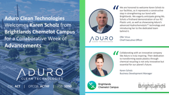 Aduro Clean Technologies begrüßt Karen Scholz vom Brightlands Chemelot Campus zu einer gemeinsamen Woche des Fortschritts: https://ml.globenewswire.com/Resource/Download/a6295b27-99ca-4c66-8519-fb4b2cc18662
