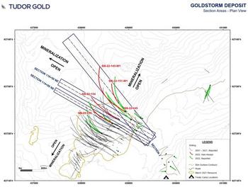 Tudor Gold Reports Consistent Results from Continued Step-Out Drilling at Treaty Creek Including 2.00 g/t AuEQ over 66.0 M with 5.0 M of 8.22 g/t AuEQ (GS-22-145-W1) and 300 M of 1.27 g/t AuEQ (GS-22-151-W1): https://www.irw-press.at/prcom/images/messages/2022/67675/Tudor_041022_ENPRcom.001.jpeg