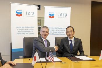 Chevron and JERA sign MOU to explore carbon capture and storage projects in United States and Australia: https://mms.businesswire.com/media/20230307006048/en/1733063/5/PA2326392B-JERA-SIGN-14_%281%29.jpg