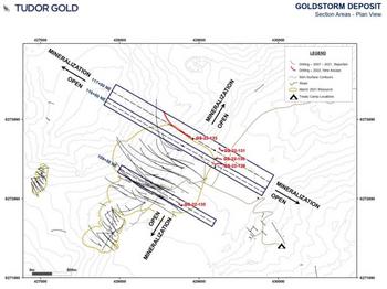 Tudor Gold durchschneidet 1,51 g/t Gold Eq über 237,3 Meter (0,89 g/t Gold und 0,49% Kupfer) im 200 Meter nordöstlich entfernten  Step-Out Bohrloch GS-22-133 bei der Goldstorm Lagerstätte auf den Treaty Creek Konzessionsflächen im Norden von British : https://www.irw-press.at/prcom/images/messages/2022/66652/Tudor_120722_DEPRcom.001.jpeg