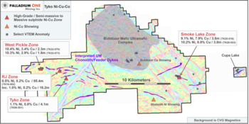 Palladium One Reports 10.3% Nickel, 2.9% Copper over 1.8 meters at the Tyko Project, Canada : https://www.irw-press.at/prcom/images/messages/2023/68827/PalladiumOne_120123_PRCOM.002.png