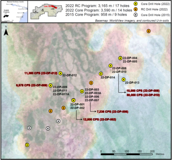 Bohrungen von ValOre durchschneiden mehrere radioaktive Zonen bei Zielen Dipole und J4 West bei Uranprojekt Angilak Property in kanadischem Territorium Nunavut: https://www.irw-press.at/prcom/images/messages/2022/67444/ValOreReportsRadioactiveCoreDrillingIntersects_dePRcom.001.png