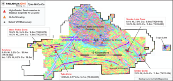 Palladium One entdeckt auf dem Nickel-Kupfer-Projekt Tyko in Kanada eine neue hochgradige Nickel-Kupfer-Zone 3,5 km von der Smoke Lake Zone entfernt: https://www.irw-press.at/prcom/images/messages/2023/69819/2023-03-27Tyko_de_Prcom.001.png