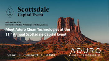 Aduro Clean Technologies nimmt am CEM Scottsdale Capital Event teil: https://ml.globenewswire.com/Resource/Download/c9754aba-8435-431e-9cdb-39bab6aef52e