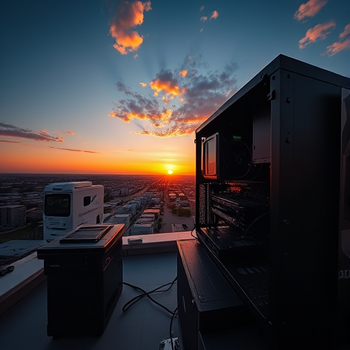 Xometry Aktie: KI-Rakete zündet!Photo, wide shot, wide-angle lens,  Computer hardware manufacturer, sunset photo at golden hour, photo by Art Wolfe: https://img.midjourneyapi.xyz/temp/7835e381-fcae-4834-ba93-4708292dc055.png