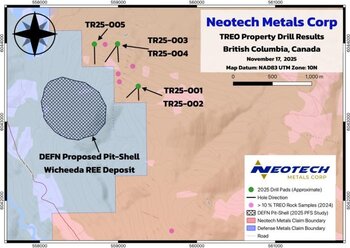 Neotech Metals Corp. bestätigt mehrere mineralisierte Abschnitte aus dem ersten Bohrprogramm auf dem Projekt TREO in BC und stellt die auf der Jahreshauptversammlung neu ernannten Mitglieder des Board of Directors vor: https://www.irw-press.at/prcom/images/messages/2025/81858/NTMC_111825_DEPRcom.001.jpeg