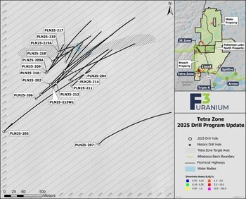 F3 – durchteuft 2,5 m mit 10,2 % U3O8 innerhalb von 3,4 % über 8,5 m in der Zone JR: https://www.irw-press.at/prcom/images/messages/2025/82198/F3Uranium_151225_DEPRCOM.001.jpeg