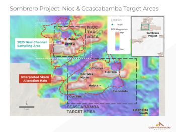 Coppernico definiert im Zielgebiet Nioc auf dem Projekt Sombrero eine kontinuierliche Kupfermineralisierung über 155 m mit einem durchschnittlichen Gehalt von 0,54 %: https://www.irw-press.at/prcom/images/messages/2026/82449/Coppernico_120126_DEPRCOM.001.png