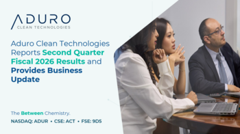 Aduro Clean Technologies gibt Ergebnisse für das zweite Quartal des Geschäftsjahres 2026 bekannt und informiert über den aktuellen Stand des Geschäfts: https://ml.globenewswire.com/Resource/Download/51aad81c-8c0e-4f29-bb3e-8edab5320152/image1.png