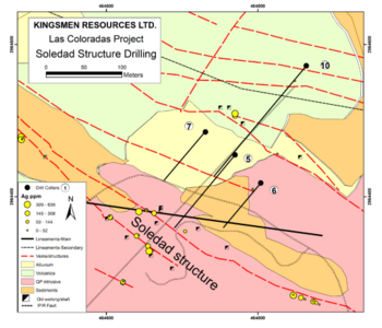 Bohrungen bestätigen Kontinuität der Mineralisierung 70 Meter im Einfallen und durchteufen auf 15,7 m 74 g/t AgÄq, einschl. 704 g/t AgÄq auf 0,35 m und 1379 g/t AgÄq auf 0,6 m: https://www.irw-press.at/prcom/images/messages/2026/82559/Kingsmen_190126_DEPRCOM.001.png