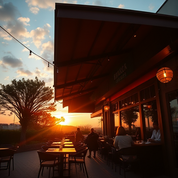 Aktienmarkt-Analyse: Rio Tinto, Home Depot und mehrPhoto, wide shot, wide-angle lens,  Restaurant, sunset photo at golden hour, photo by Thomas Heaton: https://img.theapi.app/temp/57273392-070f-46de-9297-125616327242.png